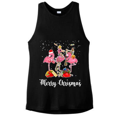 Three Flamingos Merry Christmas Ladies PosiCharge Tri-Blend Wicking Tank