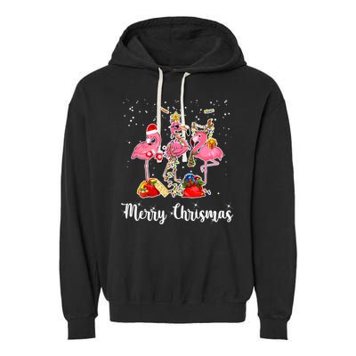 Three Flamingos Merry Christmas Garment-Dyed Fleece Hoodie