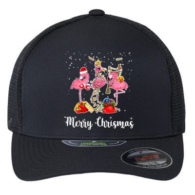 Three Flamingos Merry Christmas Flexfit Unipanel Trucker Cap