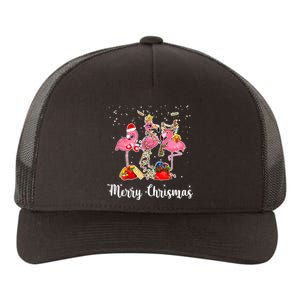 Three Flamingos Merry Christmas Yupoong Adult 5-Panel Trucker Hat