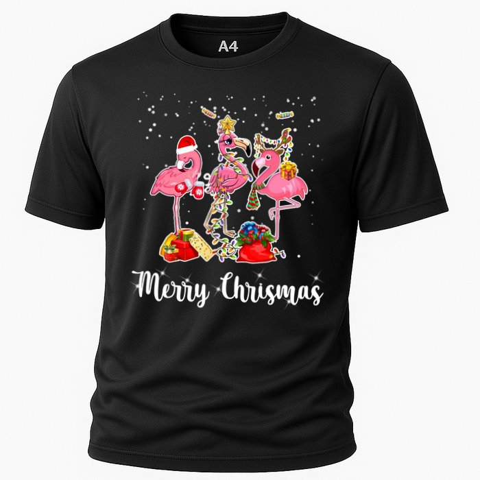 Three Flamingos Merry Christmas Cooling Performance Crew T-Shirt
