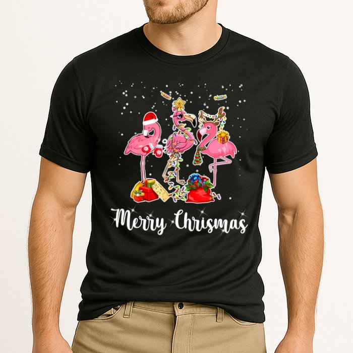 Three Flamingos Merry Christmas Cooling Performance Crew T-Shirt