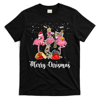 Three Flamingos Merry Christmas T-Shirt