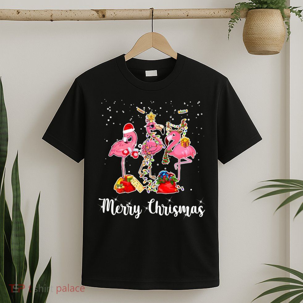 Three Flamingos Merry Christmas T-Shirt
