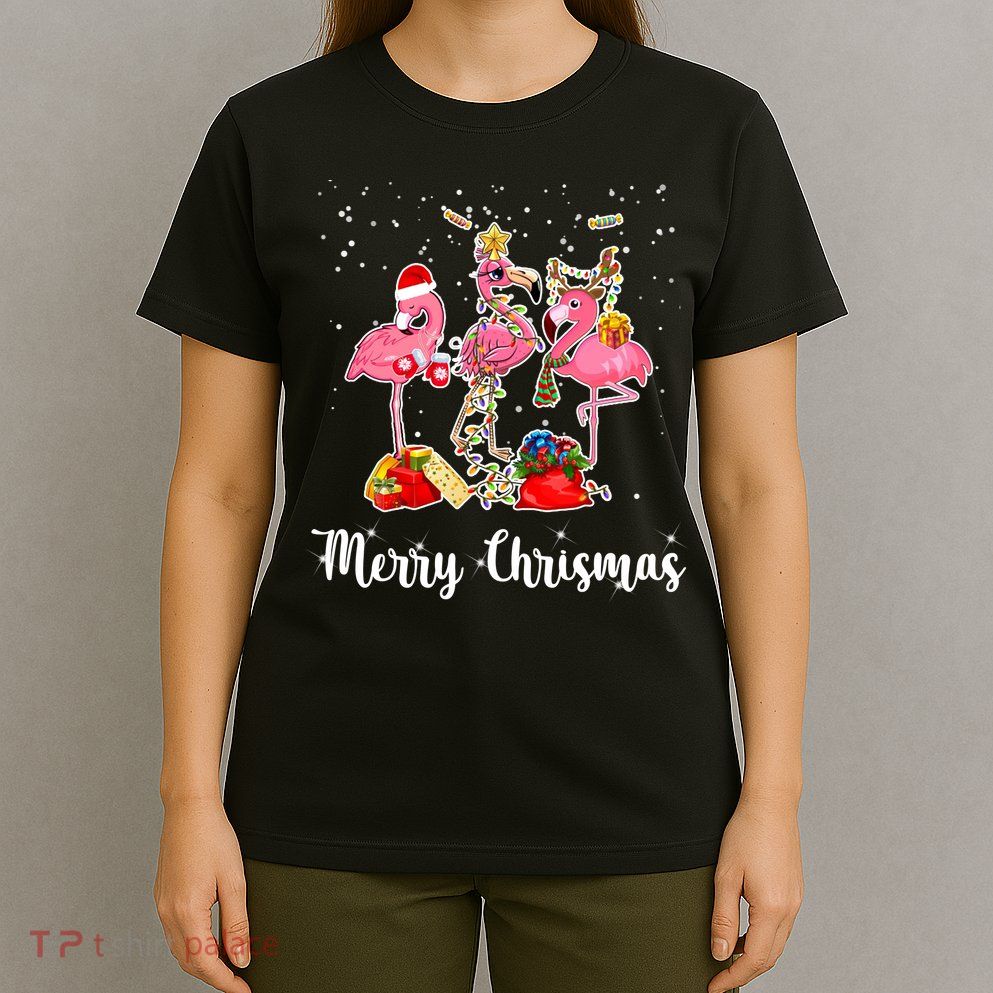 Three Flamingos Merry Christmas T-Shirt
