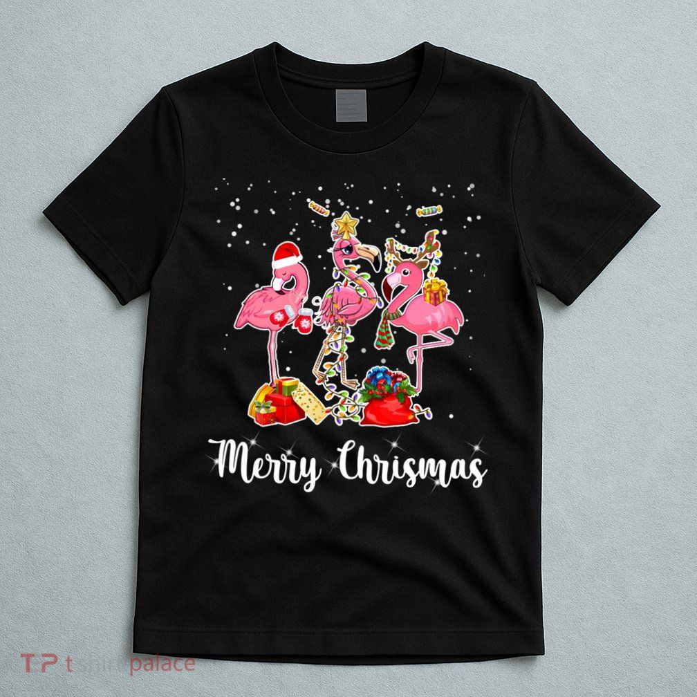 Three Flamingos Merry Christmas T-Shirt