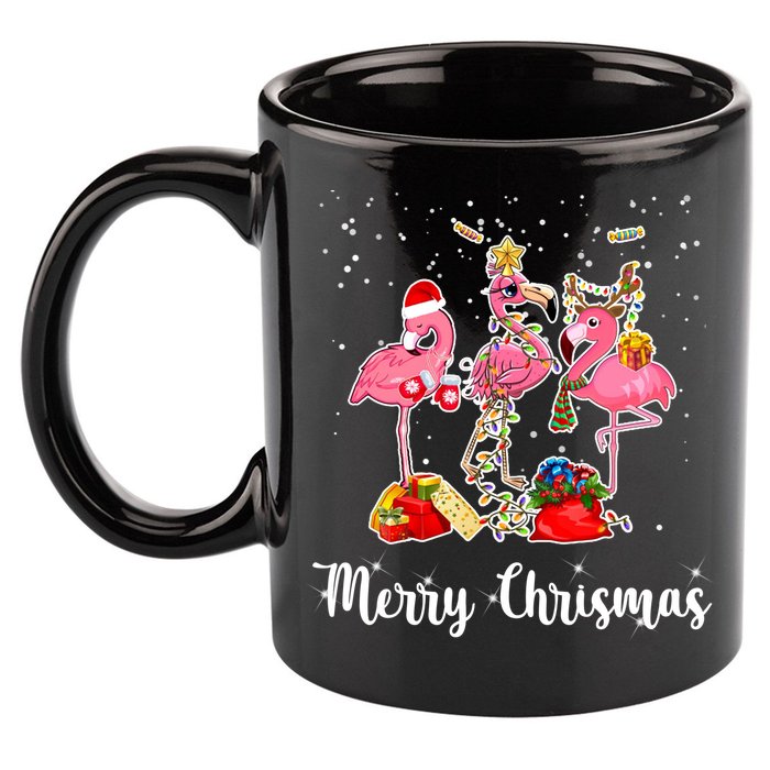 Three Flamingos Merry Christmas 11oz C Handle Ceramic Mug