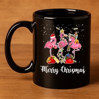 Three Flamingos Merry Christmas 11oz C Handle Ceramic Mug