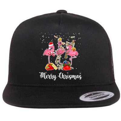 Three Flamingos Merry Christmas Flatbill Hat