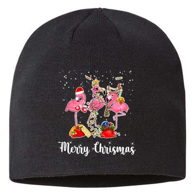 Three Flamingos Merry Christmas Sustainable Beanie