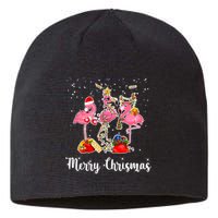 Three Flamingos Merry Christmas Sustainable Beanie