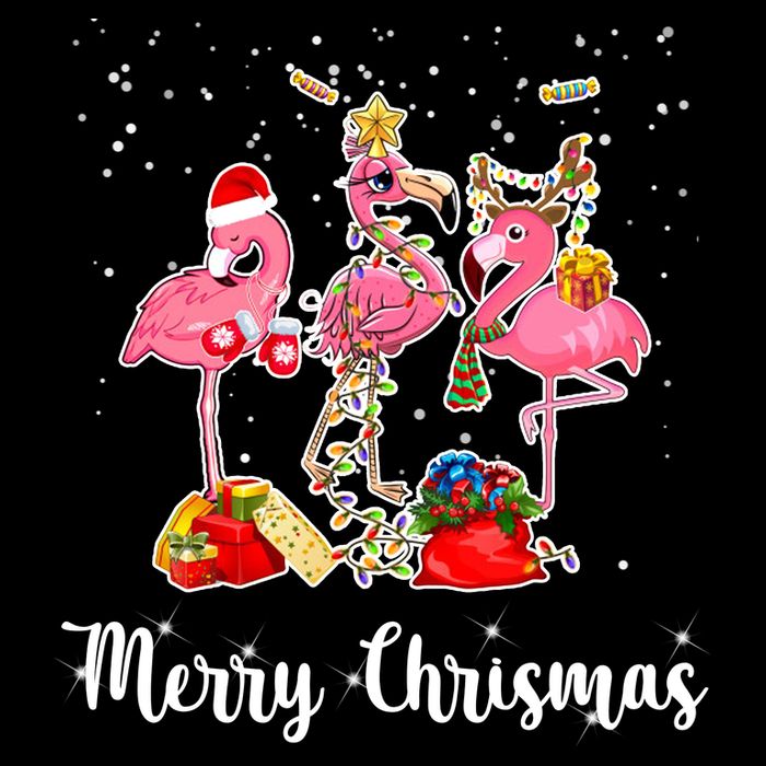 Three Flamingos Merry Christmas Sustainable Beanie
