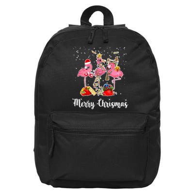 Three Flamingos Merry Christmas 16 in Basic Backpack