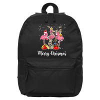 Three Flamingos Merry Christmas 16 in Basic Backpack