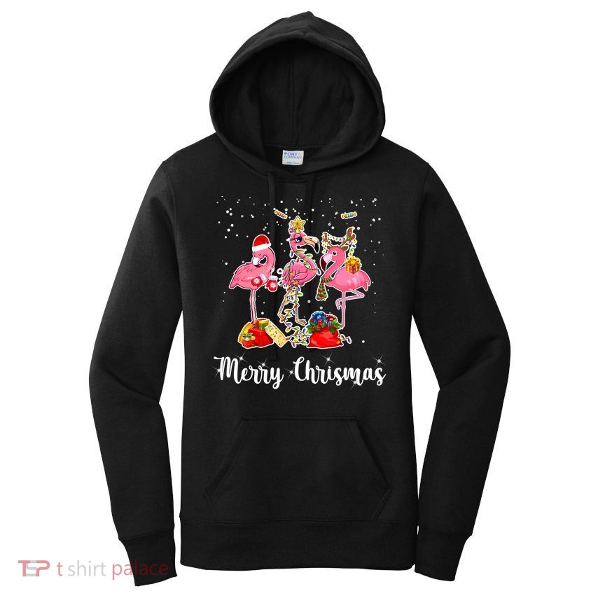 Three Flamingos Merry Christmas Women's Pullover Hoodie