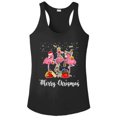 Three Flamingos Merry Christmas Ladies PosiCharge Competitor Racerback Tank
