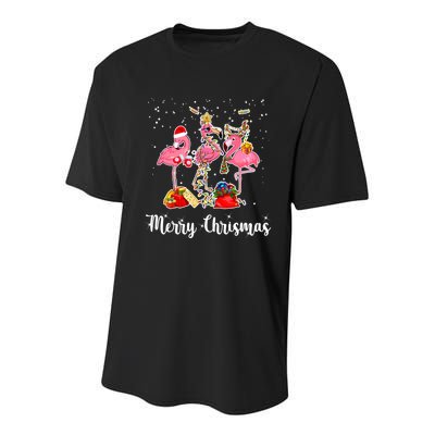 Three Flamingos Merry Christmas Youth Performance Sprint T-Shirt