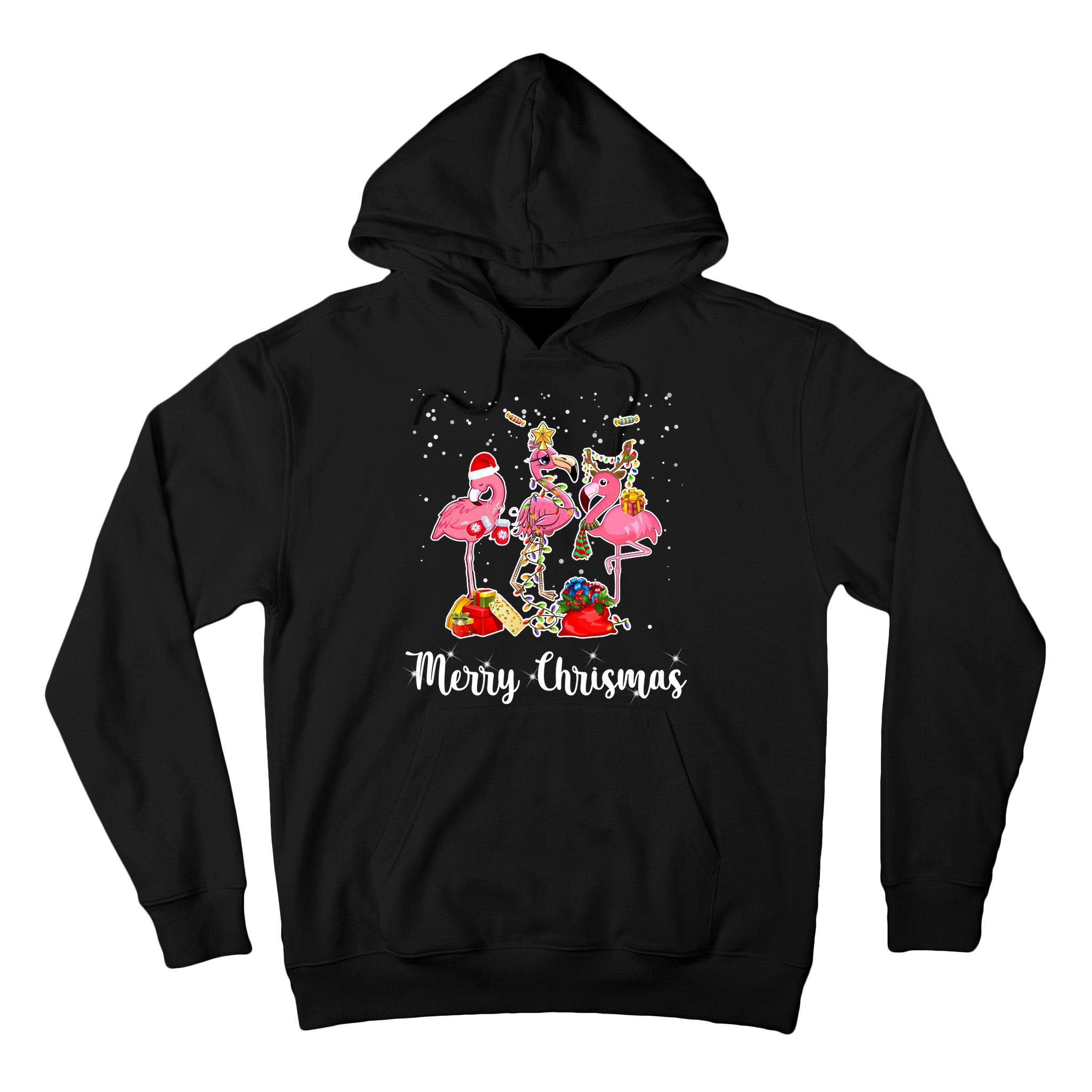 Three Flamingos Merry Christmas Tall Hoodie