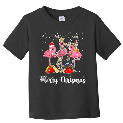 Three Flamingos Merry Christmas Toddler T-Shirt