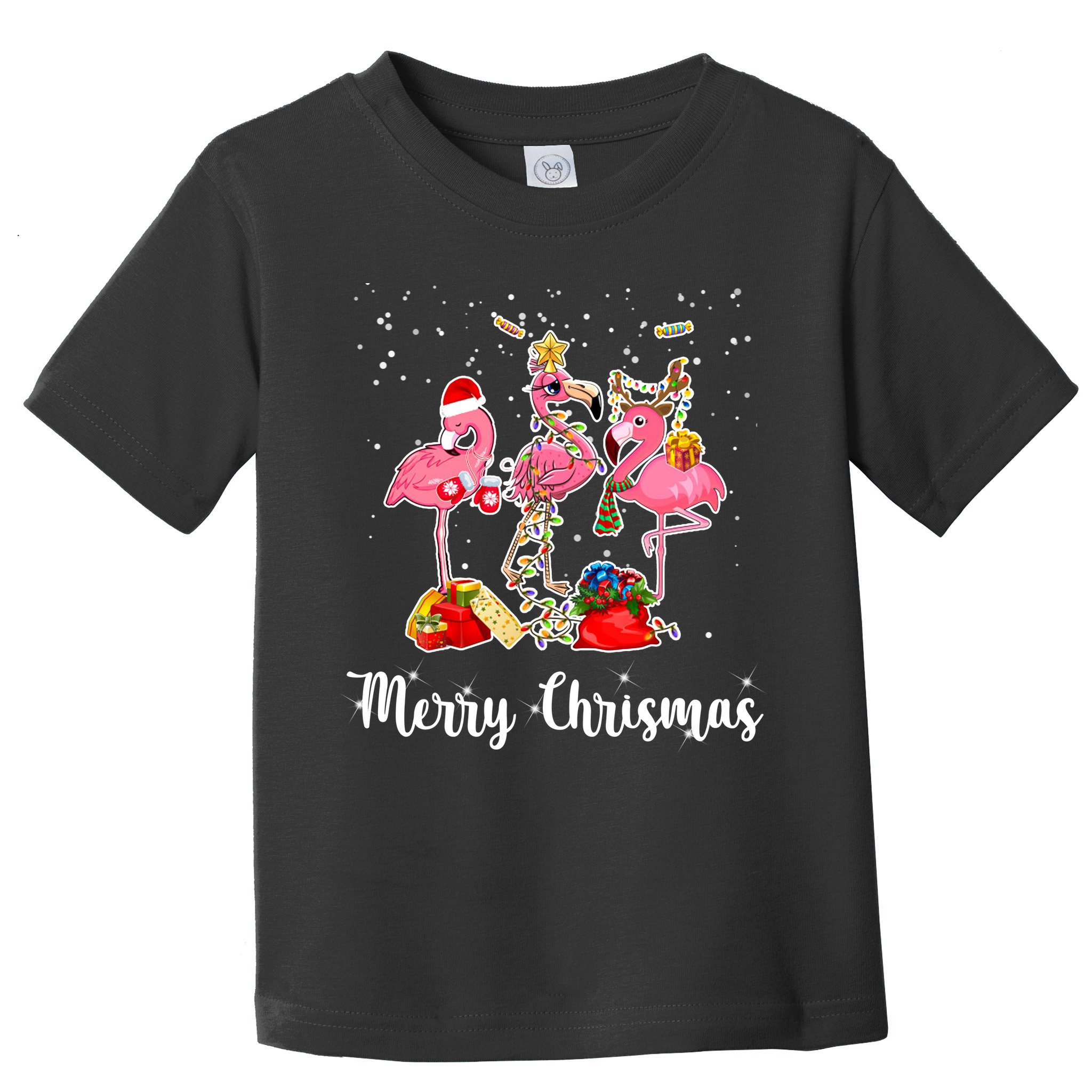 Three Flamingos Merry Christmas Toddler T-Shirt