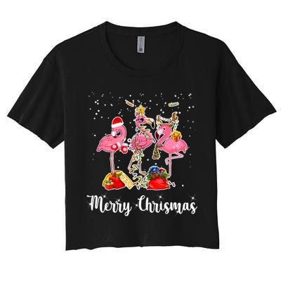 Three Flamingos Merry Christmas Crop Top