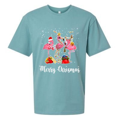 Three Flamingos Merry Christmas Sueded Cloud Jersey T-Shirt