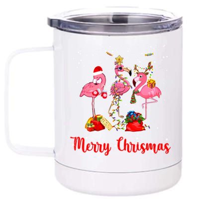 Three Flamingos Merry Christmas 12 oz Stainless Steel Tumbler Cup