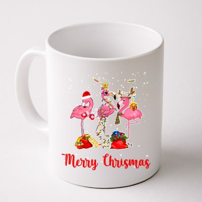 Three Flamingos Merry Christmas Coffee Mug