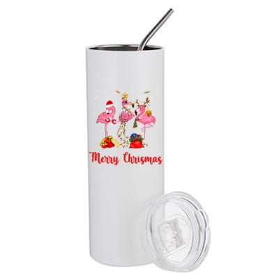 Three Flamingos Merry Christmas Stainless Steel Tumbler