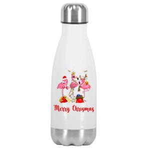 Three Flamingos Merry Christmas Stainless Steel Insulated Water Bottle