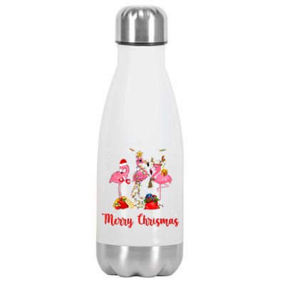 Three Flamingos Merry Christmas Stainless Steel Insulated Water Bottle