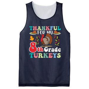 Thankful For My 8th Grade Turkeys Funny Turkey Teacher Cute Kawaii Turkey Mesh Reversible Basketball Jersey Tank