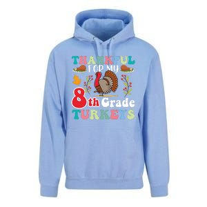 Thankful For My 8th Grade Turkeys Funny Turkey Teacher Cute Kawaii Turkey Unisex Surf Hoodie