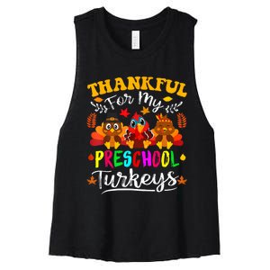 Thankful For My Preschool Turkeys Thanksgiving Teacher Women's Racerback Cropped Tank