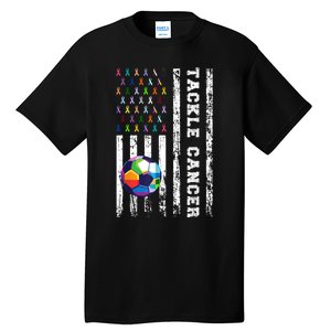 Tackle Football Multicolor Ribbons All Cancer Awareness Tall T-Shirt