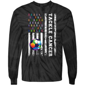 Tackle Football Multicolor Ribbons All Cancer Awareness Tie-Dye Long Sleeve Shirt