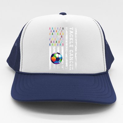 Tackle Football Multicolor Ribbons All Cancer Awareness Trucker Hat