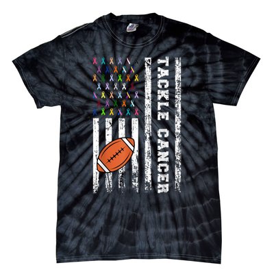 Tackle Football Multicolor Ribbons All Cancer Awareness Tie-Dye T-Shirt