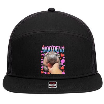 The Famous Moo Deng Pygmy Baby Hippo Moo Deng Cute Moodeng 7 Panel Mesh Trucker Snapback Hat