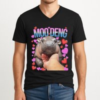 The Famous Moo Deng Pygmy Baby Hippo Moo Deng Cute Moodeng V-Neck T-Shirt