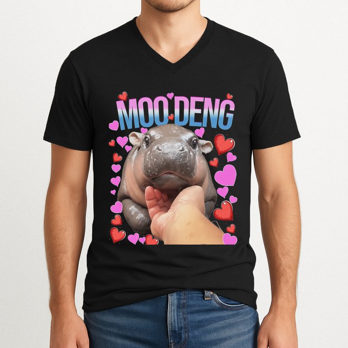 The Famous Moo Deng Pygmy Baby Hippo Moo Deng Cute Moodeng V-Neck T-Shirt