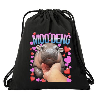 The Famous Moo Deng Pygmy Baby Hippo Moo Deng Cute Moodeng Drawstring Bag