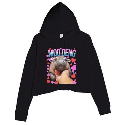 The Famous Moo Deng Pygmy Baby Hippo Moo Deng Cute Moodeng Crop Fleece Hoodie