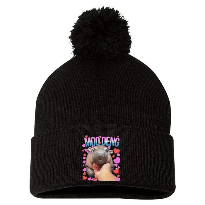 The Famous Moo Deng Pygmy Baby Hippo Moo Deng Cute Moodeng Pom Pom 12in Knit Beanie