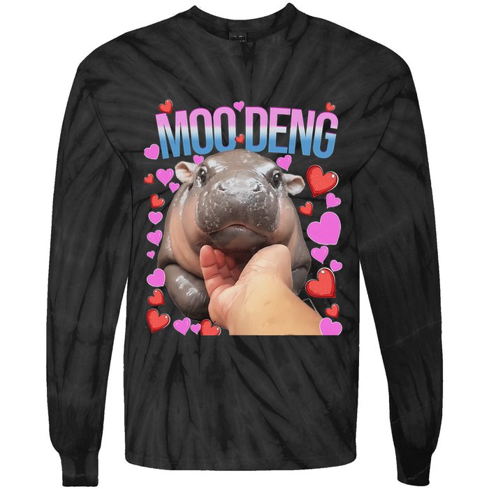 The Famous Moo Deng Pygmy Baby Hippo Moo Deng Cute Moodeng Tie-Dye Long Sleeve Shirt