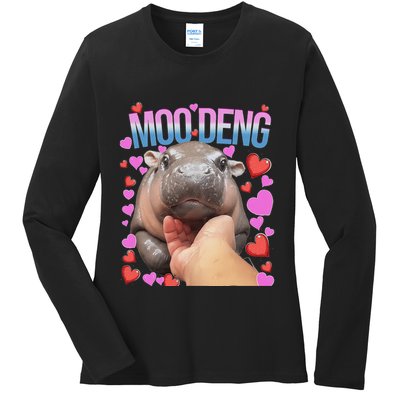 The Famous Moo Deng Pygmy Baby Hippo Moo Deng Cute Moodeng Ladies Long Sleeve Shirt