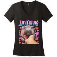 The Famous Moo Deng Pygmy Baby Hippo Moo Deng Cute Moodeng Women's V-Neck T-Shirt