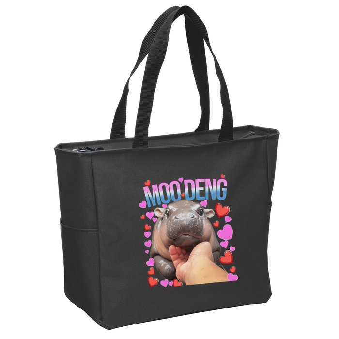 The Famous Moo Deng Pygmy Baby Hippo Moo Deng Cute Moodeng Zip Tote Bag