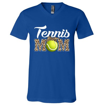 Tennis Funny Mom Game Leopard Mothers Day Gift V-Neck T-Shirt