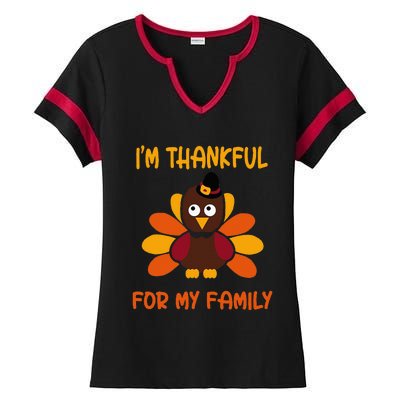 thankful for my family turkey thanksgiving turkey Lovers Ladies Halftime Notch Neck Tee